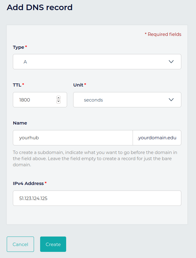 Adding an entry to the DNS records