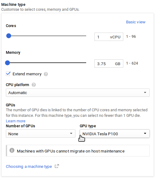 Select a customized VM size