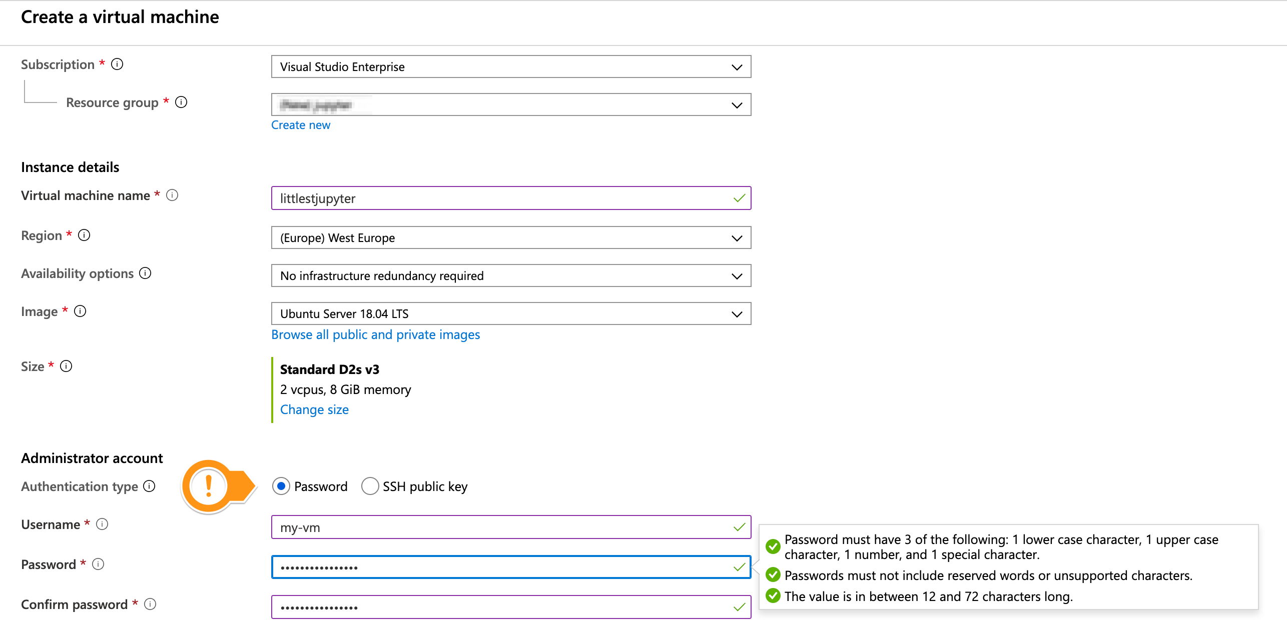 Add password to VM