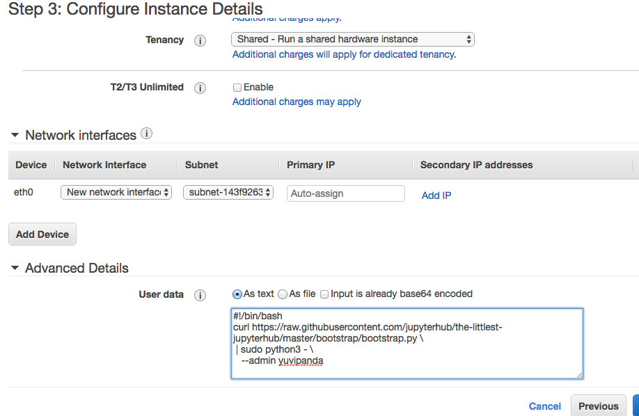 Install JupyterHub with the script in the User data textbox