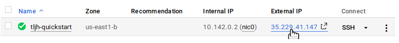 VM created, external IP available