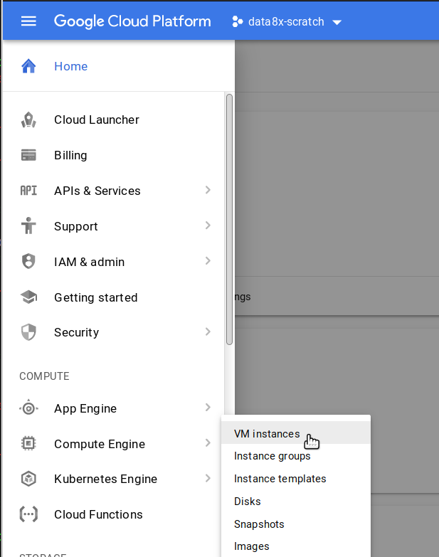 Navigation Menu -> Compute Engine -> VM Instances